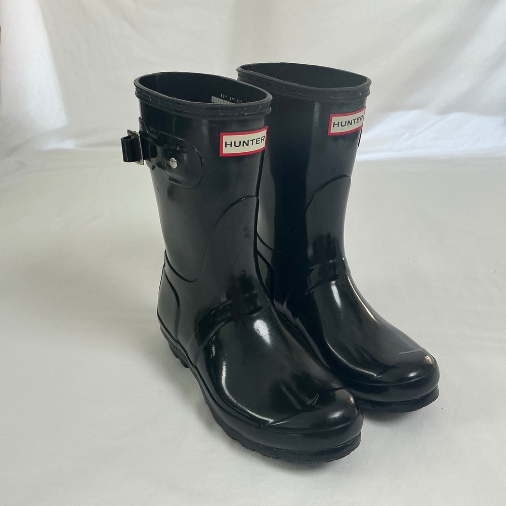 Hunter Original Short Gloss Black Rain Boots WFS1000RGL Womens US 7 EU 38